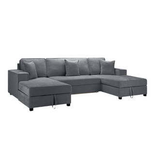 SOFAINSTORE Milan Max U-Shape Sofa Bed – Grey Fabric, Storage, Cupholders, Pull-Out Sleeper