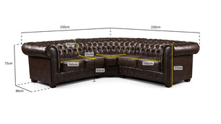 SOFAINSTORE Lancaster Oxblood Red Chesterfield Corner Sofa – Large Curved Design | Vintage Grandeur, Button-Tufted Arms