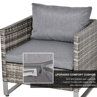 Outsunny 4 Pieces PE Rattan Garden Furniture with Cushion, Outdoor Wicker Conservatory Sofa Set w/ Armchairs, Loveseat, Glass Top Coffee Table, Dark Drey - Sofa In Store