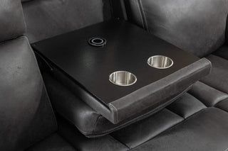 Tokyo Dark Grey Leather Electric Power Recliner Smart 2 Seater Sofa With USB Ports + Speakers - Sofa In Store
