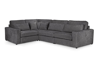 The Kiana Modular Sofa by Beehive Furniture is a modern left hand facing corner sofa in grey fabric with matching cushions, shown on a white background.