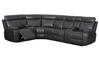 SOFAINSTORE Castellano 3+C+1 Recliner Corner Sofa – Charcoal Grey Leather | Diamond Quilted High-Back Comfort, Modular Cinema Recliner with Luxe Padded Arms & Deep Seats