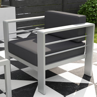Outsunny Five-Piece Aluminium Garden Sofa Set, with Glass-Top Table - Grey - Sofa In Store