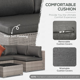 Outsunny Four-Piece Half-Square Rattan Sofa Set - Mixed Grey - Sofa In Store