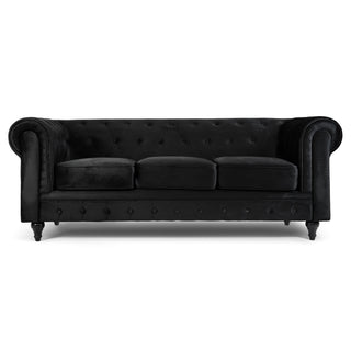 Black Velvet Chesterfield 3 Seater Sofa