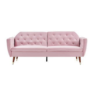 SOFAINSTORE Vellaro Pink Velvet Fabric Sofa Bed – 3 Seater | Tufted Back, Fold-Out Design, Mid-Century Modern