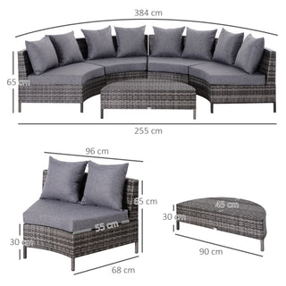 Outsunny 5 Pieces Rattan Garden Furniture Set, 4 Seater Half-Round Garden Sofa Set with Thickened Cushions, Wicker Conservatory Furniture with 4 Chairs, Rattan Coffee Table and Pillows, Grey - Sofa In Store