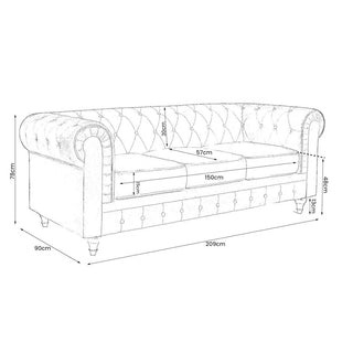 Grey Leather Chesterfield 3 Seater Sofa