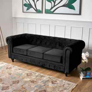 Black Velvet Chesterfield 3 Seater Sofa