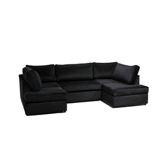 SOFAINSTORE Oslo Black Velvet U-Shaped Fabric Corner Sofa with Ottoman – Deep Cushioned Modular Comfort