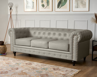 Grey Leather Chesterfield 3 Seater Sofa