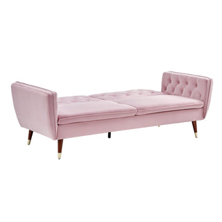 SOFAINSTORE Vellaro Pink Velvet Fabric Sofa Bed – 3 Seater | Tufted Back, Fold-Out Design, Mid-Century Modern