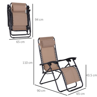 Outsunny Zero Gravity Chair Metal Frame Texteline Armchair Outdoor Folding and Reclining Sun Lounger with Head Pillow for Patio Decking Gardens Camping, Beige - Sofa In Store