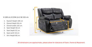 The RR Sofas SOFAINSTORE Vistara 2 Seater Recliner, with dual manual recline, high-back support, and padded armrests in mink fabric, is shown against a plain white background.