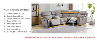Titan Corner Reclining L Shape Cinema Console Sofa Group Mink Fabric 2+C+1