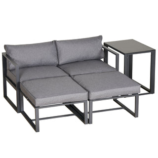 Outsunny 5 Piece Garden Aluminium Conversation Sofa Set Patio Furniture Set Outdoor 2 Sofas 2 Footstools End Table with Cushions - Sofa In Store