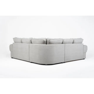 The PF Sofas SOFAINSTORE Light Grey Fabric Corner Sofa Bed features deep seats, rolled arms, plush back cushions, and hidden storage. Shown from the back against a plain white background.