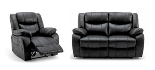 SOFAINSTORE Vistara Black Fabric Recliner Set – 2 Seater Sofa + Armchair | Dual Manual Recline, High-Back Comfort, Plush Padded Support