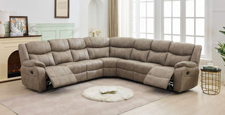 SOFAINSTORE Vistara 3+C+3 Recliner Corner Sofa – Mink Fabric | Dual Manual Recline, High-Back Plush Comfort, Oversized 6-Seater Design