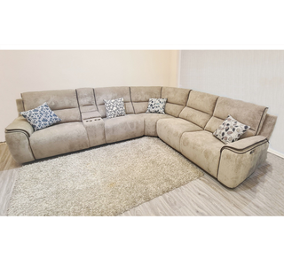 Zurich Electric Reclining Corner Sofa Chenille Weave Fabric Beige - Sofa In Store