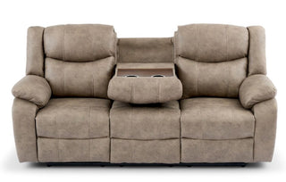 SOFAINSTORE Vistara 3 Seater Recliner Sofa with Fold-Down Drinks Console – Mink Fabric | High-Back Plush Comfort, Dual Manual Recline