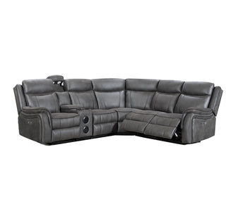 Barcelona Grey Tech Console Leather Electric Recliner Corner Sofa
