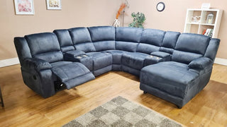 Nieve Fabric Electric Recliner 5 Seater Velvet Corner Sofa With Console - Sofa In Store