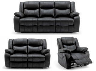 SOFAINSTORE Vistara 3+2+1 Seater Recliner Sofa Set – Black Fabric | High-Back Plush Comfort, Dual Manual Recline, Premium 6-Seater Living Room Set