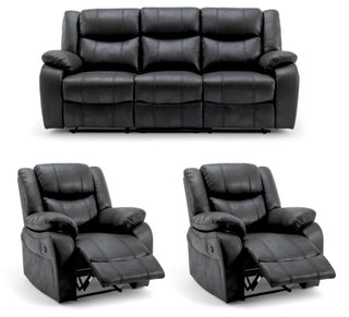 SOFAINSTORE Vistara 3+1+1 Seater Recliner Sofa Set – Black Fabric | High-Back Plush Comfort, Dual Manual Recline, Premium 5-Seater Living Room Set