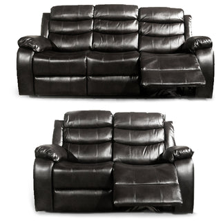 Venlo Black Leather Aire Recliner Sofa Set – 3+2 Seater | Manual Recline, Foam & Spring Seats, Saddle Arms - Sofa In Store