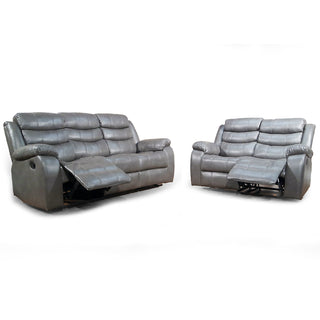 Venlo Grey Leather Manual Recliner Sofa Set 3 Seater and 2 Seater