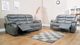 Venlo Grey Leather Manual Recliner Sofa Set 3 Seater and 2 Seater
