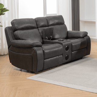 Tokyo Dark Grey Leather Electric Power Recliner Smart 2 Seater Sofa With USB Ports + Speakers - Sofa In Store