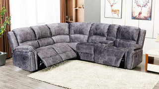 Galaxy Grey Plush Velvet Fabric Electric Recliner Corner Sofa With Console - Sofa In Store