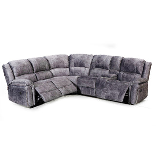 Galaxy Grey Plush Velvet Fabric Electric Recliner Corner Sofa With Console - Sofa In Store