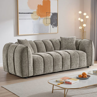 SOFAINSTORE Brixton 3 Seater Sofa – Mocha Textured Fabric | Deep Channel Tufting, Curved Arms, Plush Lounge Comfort