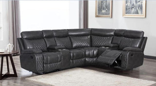 SOFAINSTORE Castellano 2+C+1 Recliner Corner Sofa – Charcoal Grey Leather | Diamond Quilted High-Back Comfort, Modular Cinema Recliner with Luxe Padded Arms & Deep Seats