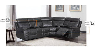 SOFAINSTORE Castellano 2+C+1 Recliner Corner Sofa – Charcoal Grey Leather | Diamond Quilted High-Back Comfort, Modular Cinema Recliner with Luxe Padded Arms & Deep Seats
