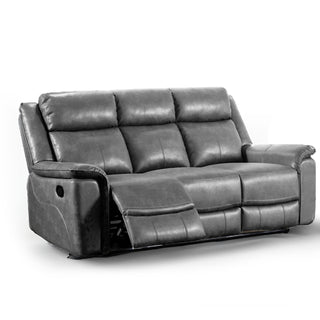 Toronto Grey Leather Manual Recliner 3 Seater Sofa - Sofa In Store