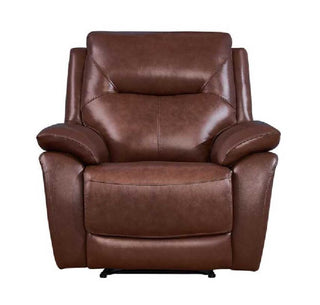 The RR Sofas SOFAINSTORE Montevia Chestnut Brown Genuine Cowhide Leather Recliner, featuring plush padded arms and high-back comfort, is perfect for your sofa suite; shown front-facing on a white background.