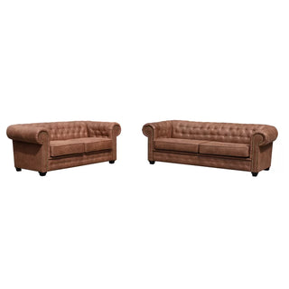 Haverly 3+2 Chesterfield Sofa Set - Distressed Leather Vintage Brown - Sofa In Store