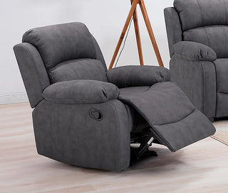 Alaska Grey Suede Fabric Recliner Sofa Set – Static 3 Seater + 2 Manual Reclining Armchairs | High Back Comfort - Sofa In Store