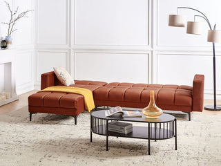 SOFAINSTORE Rust Velvet Fabric Corner Sofa Bed – Left Hand Facing | Pull-Out Bed, Tufted Design, Modern Metal Legs