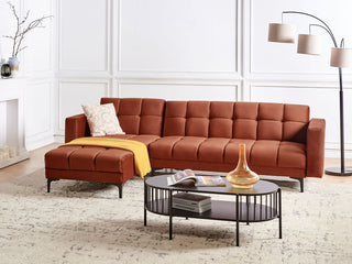 SOFAINSTORE Rust Velvet Fabric Corner Sofa Bed – Left Hand Facing | Pull-Out Bed, Tufted Design, Modern Metal Legs