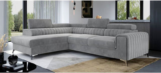 Sophia LHF Grey Plush Velvet Sofa Bed | Chrome Legs | Adjustable Headrests - Sofa In Store