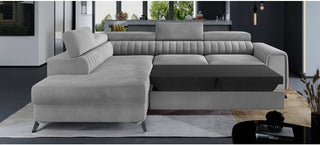 Sophia LHF Grey Plush Velvet Sofa Bed | Chrome Legs | Adjustable Headrests - Sofa In Store