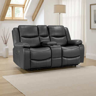 SOFAINSTORE Harald Black Leather Electric Recliner Sofa – 2 Seater | Dual Power, Contrast Stitching & Cupholder Console