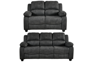 SOFAINSTORE Veyron Charcoal Grey Fabric Sofa Set – 3+2 Seater | Deep Cushion Seating, Pillow Arm Design, Solid Hardwood Frame