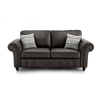 SOFAINSTORE Brantford Black Suede-Effect 3 Seater Sofa | Rolled Arms, Stud Detailing, Classic Chesterfield Style
