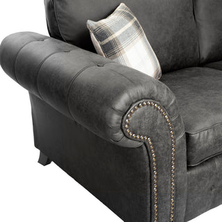 SOFAINSTORE Brantford Black Suede-Effect 3 Seater Sofa | Rolled Arms, Stud Detailing, Classic Chesterfield Style